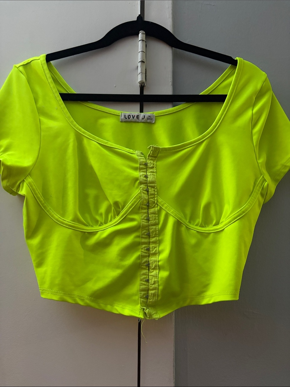 love J Neon Yellow Crop Top with Front Buttons